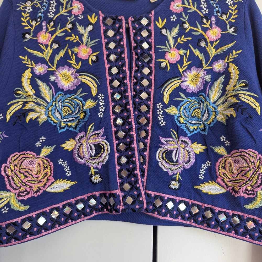 Soft Surroundings Embroidered Bolero Jacket, Blue, Size Large - Picture 3 of 6